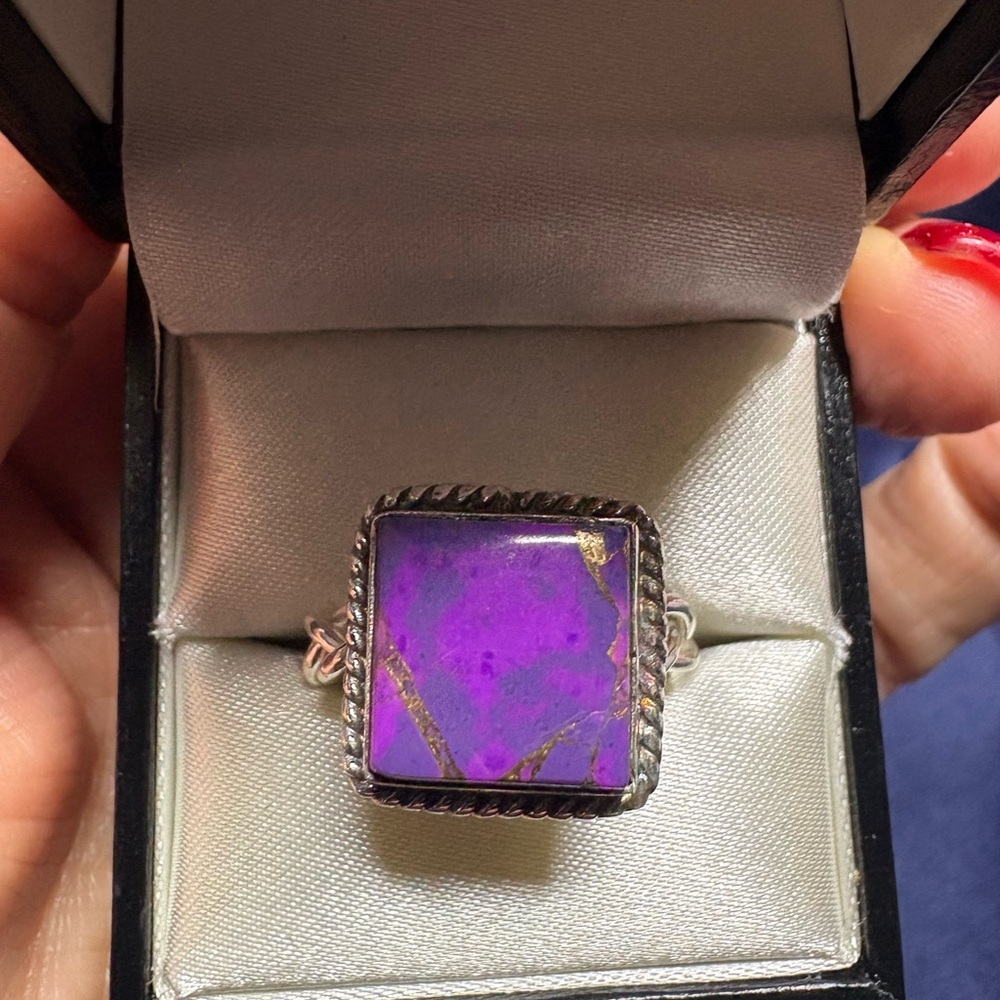 Ring Purple Mojave Turquoise Square 925 Sterling Silver Southwestern - Picture 4 of 10
